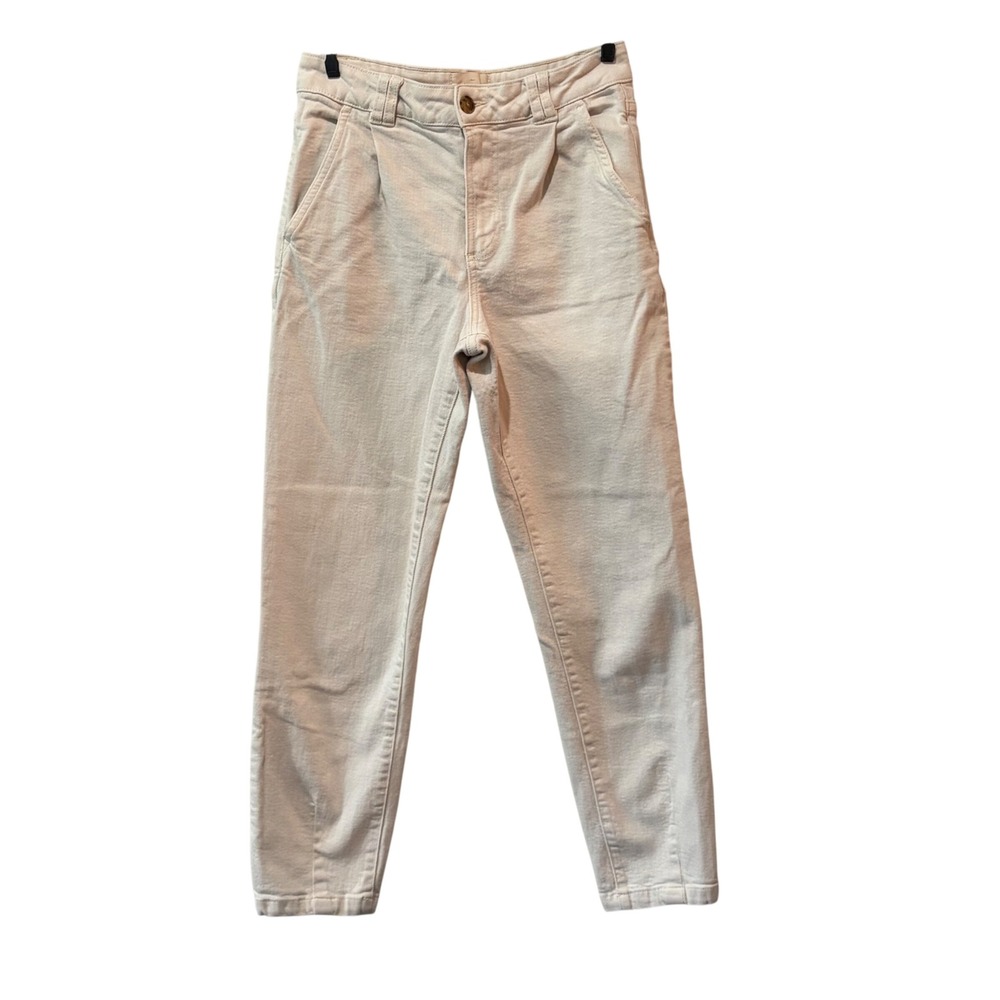 Sezane Manu Trousers Womens 36 US 4 Mottled Ecru Pleated Organic Cotton Pants‎ - Picture 2 of 9